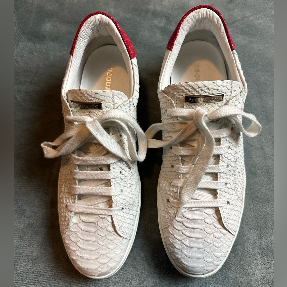 DSQAURED2 Python Embossed Leather Sneakers, Red/White Size 43